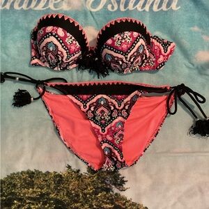 Catalina Women's Pink and Black Bikini Set sz 7-9